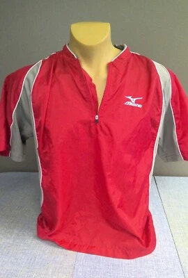 Chaqueta cortavientos Mizuno suéter ventilado calentamiento top rojo béisbol para hombre pequeña Foto 1 de 4