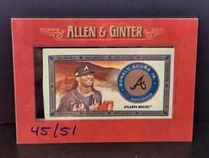 2021 Allen & Ginter T51 Murad Reimagined Framed Cloth #45 /51 Ronald Acuna Jr - Imagen 1 de 2