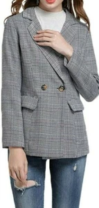 Women's Casual Spread Collar Long 2-Buttons Slim Fit Plaid Blazer Jacket XXL - Picture 1 of 6