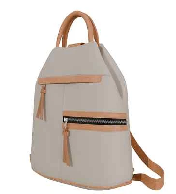 Shopper Freizeit Rucksack Hand Tasche 2in1 Echt Veganes Leder 30606 Beige Taupe - Bild 1 von 4