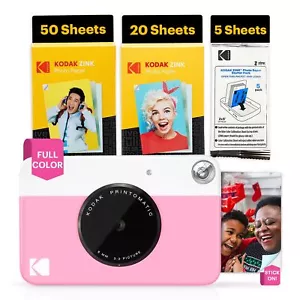 Kodak Printomatic 5MP Instant Print Camera (Pink) Photo Paper 75 Sheets Bundle - Picture 1 of 7