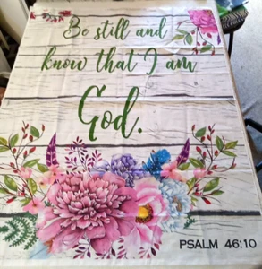 David Textiles Fabric Panel 35x44" Bible Verse Psalms 46:10 Floral Design - Picture 1 of 7