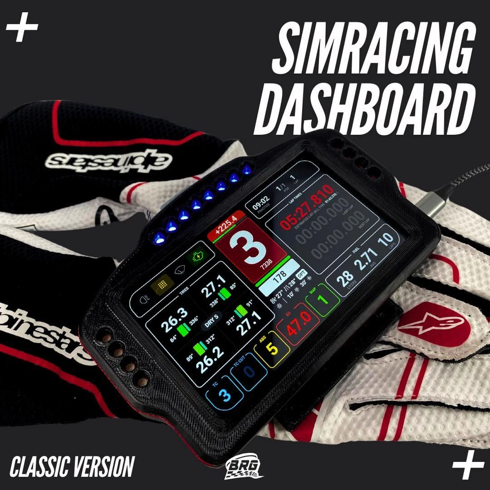 BRGSIMMODS BRG Simracing Dashboard Classic Version, 5-Inch Screen, 16 LEDs, Plug and Play