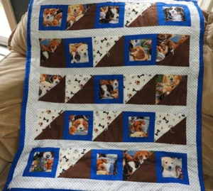 Handmade Baby Quilt PUPPY DOG Themed Floor Blanket Wall Hanging Lap 34x29" - Picture 1 of 4