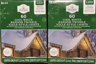 (2) NEW! Holiday time 60ct LED Cool white Random Twinkle icicle style Lights - Image 1 of 4