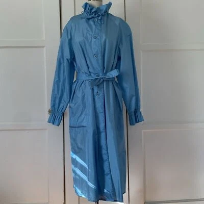 VTG THE TOTES COAT Light Blue Ruffle Rain Jacket Midi Fits S/M - Image 1 of 4