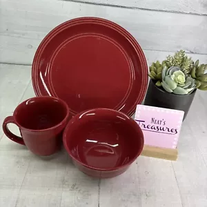 Mainstays RAINFOREST RED SEDONA Solid Embossed Stoneware 3 Pieces Place Setting - Picture 1 of 20