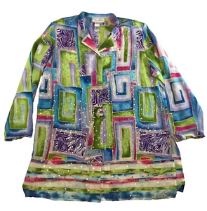 Diane Gilman Womens Silk Blouse Sz 1X Colorful Abstract Sequin Embroidered NWT - Picture 1 of 15