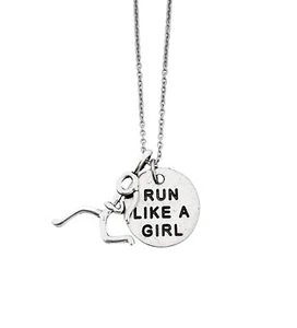 Pewter Runner Girl RUN LIKE A GIRL Necklace~18 inch Stainless Steel Chain - Picture 1 of 5