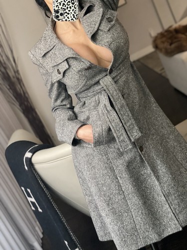 RARO MICHAEL KORS TAGLIA 4 ARGENTO NERO 100% LANA TRENCH