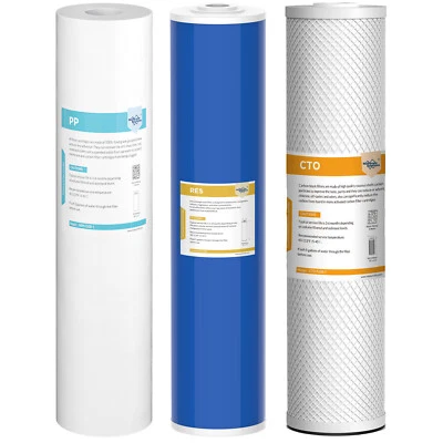 3 Stage 20x4.5" Big Blue Sediment Carbon Resin Water Softener Filter Whole House - Image 1 of 4