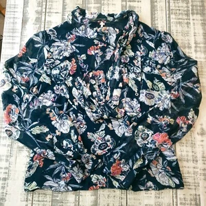 Free People Shirt Womens Small Green Floral Sheer Button Up Blouse Neck Tie - Picture 1 of 18