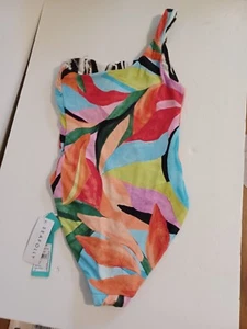 Sea Folly NWT One Shoulder Reversible One Piece Aquamarine Swimsuit Size 4 - Picture 1 of 6
