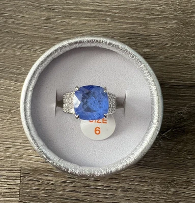 Bomb Party blue purple quartz rhodium ring size 6 - Image 1 of 3