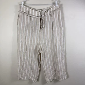 Sussan size 18 pants beige Cream white striped wide leg linen tie belt - Bild 1 von 5