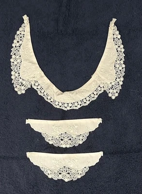 Antiguo collar de encaje eduardiano victoriano plastrón y muñeca ganchillo 3D SC Estate #B Foto 1 de 4