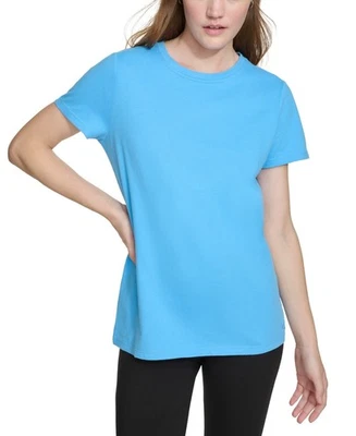 Camiseta para mujer Calvin Klein de algodón con logotipo bordado cuello redondo XS azul azul pulóver Foto 1 de 4