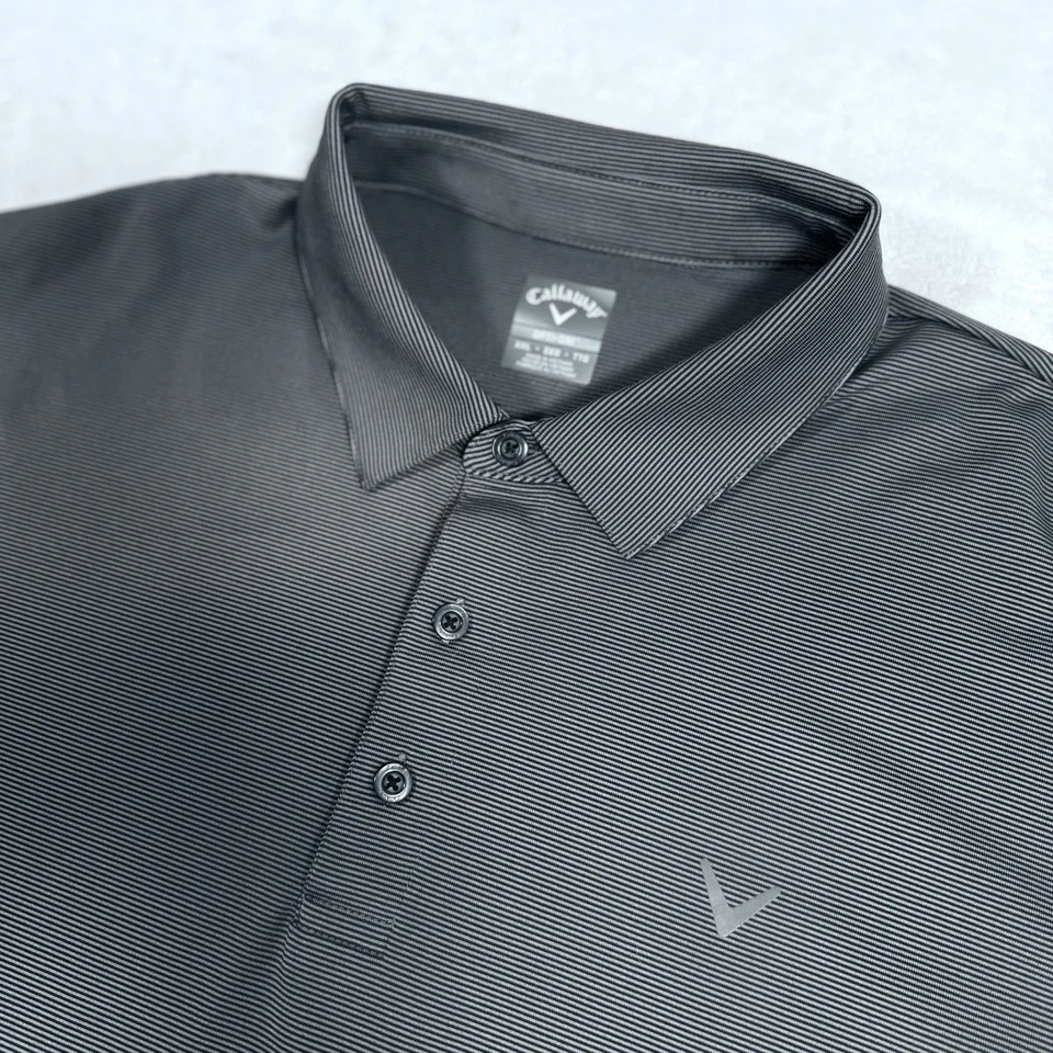 Polo de golf Callaway XXL negro gris a rayas Opti-Dri rendimiento elástico Foto 1 de 4