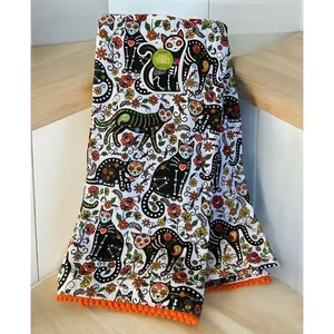 NEW Dia de Los Muertos Skeleton Sugar Skull Cat Kitten Kitchen Towel Set - Picture 1 of 2