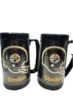 Set Of 2 Pittsburgh Steelers 1976 Thermo-Serv Plastic Handle Mug Made In USA - Image 1 of 4