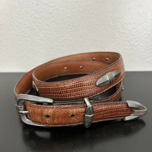 Cinturón Concho Bill Adler Studio Marrón Lagarto Cuero Repujado Plateado Talla 36 De Colección - Imagen 1 de 8