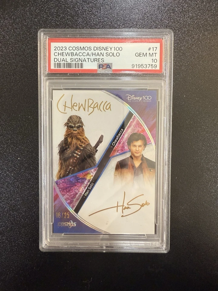 2023 Cosmos Disney 100 STAR Wars Chewbacca Han Solo Autograph #/25 Auto PSA 10 - Image 1 of 2