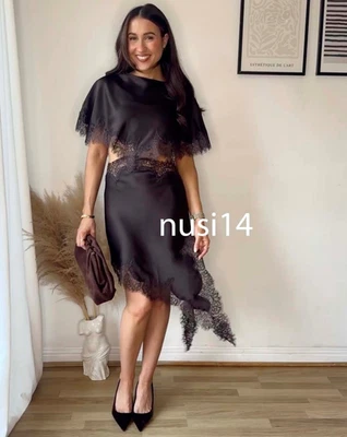 ZARA NEW WOMAN ASYMMETRIC ZW COLL LACE CUT-OUT DRESS DK.BROWN XS-XL 5919/213/716 - Image 1 of 3