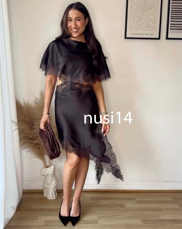 ZARA NEW WOMAN ASYMMETRIC ZW COLL LACE CUT-OUT DRESS DK.BROWN XS-XL 5919/213/716 - Image 1 of 3