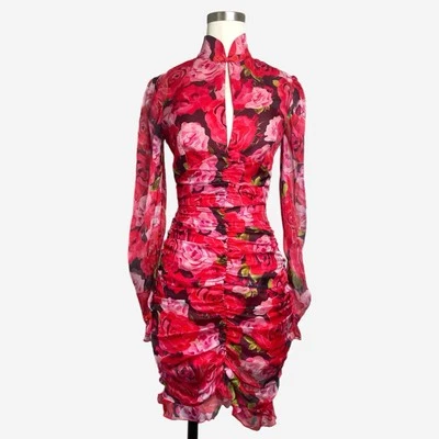 Sau Lee Silk Scarlett Mini Dress cheongsam floral sheer feminine romantic rose 2 - Image 1 of 4