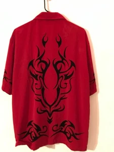 XL JNCO JEANS Men's Vintage Maroon Tribal Hawaiian Shirt SEE DEFECTS - Picture 1 of 7