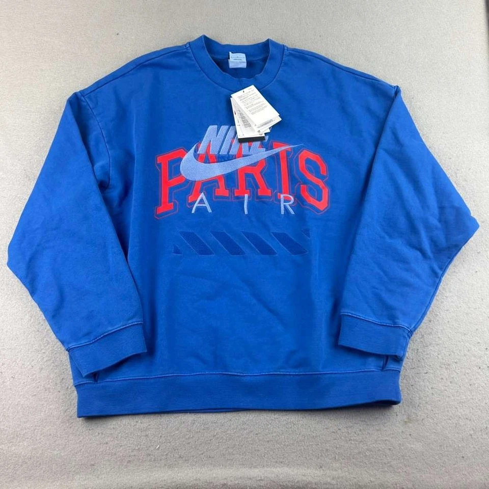 Nike Air ‘Paris’ Sweatshirt Mens Size Large Blue HQ1103-480 Oversized
