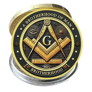 US Masonic Freemasonry Golden Challenge Coins Brotherhood Commemorative Medal - Picture 1 of 9