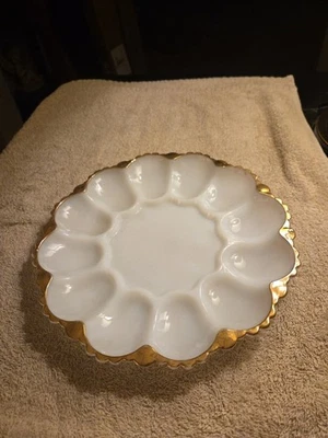 1950’s Anchor Hocking Fire King Deviled Egg Platter W/ 22K Gold Trim - Image 1 of 4