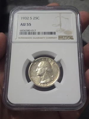1932-S Washington 90% Silver Quarter Graded NGC AU 55 GREAT FOR GRADE! - Image 1 of 4