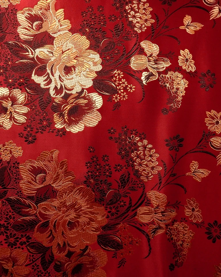 Red Gold Floral Silk Brocade Fabric (30 in.) Sold By The Yard - Image 1 of 1