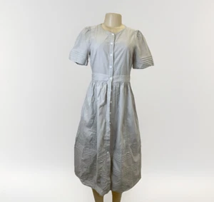 NWT Petallush Button-Up High-Neck Short-Sleeve Midi Dress | Gray | Size XS - Picture 1 of 10