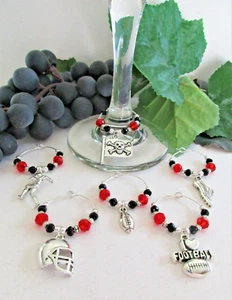Tampa Bay Buccaneers Fans! New Football Wine Glass Charms Set of 6 Gift Packaged - Picture 1 of 2