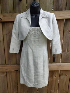 Tahari Silver Metallic Embellished Jacket And Dress Set Size 2P NWT 198$ - Picture 1 of 22