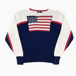 Vintage Polo Ralph Lauren American Flag Jumper Small UK 10 Women USA Chunky Knit - Picture 1 of 17
