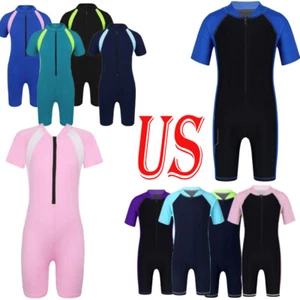 Kids Girls Sun Protection Swimsuit Short Sleeves Beachwear One Piece Wetsuit - Picture 1 of 137