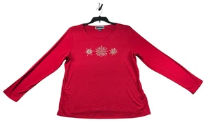 Karen Scott Shirt Womens Plus Size 1X Red Snowflake Embellished Holiday New - Picture 1 of 7