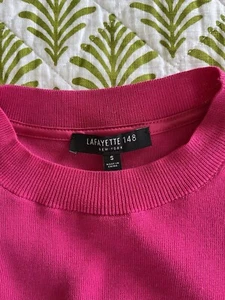 Lafayette 148 Women's Crewneck Short Sleeve pink cotton Knit Sweater S - Picture 1 of 10