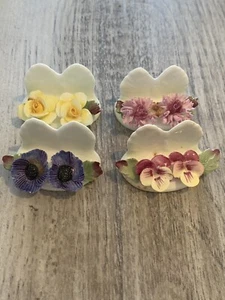 Ansley Porcelain Flower Placecard Placeholder Holder Set X 4, Vintage, English - Bild 1 von 2