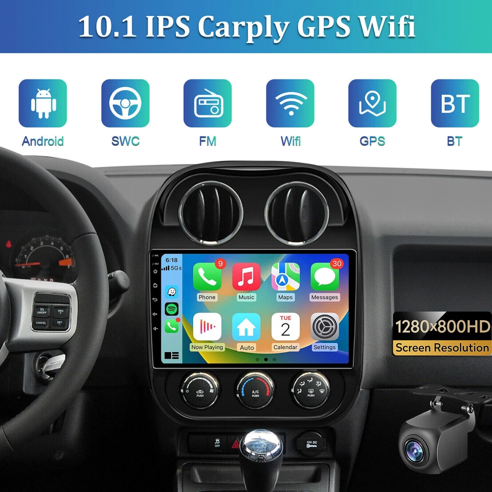 Carplay For 2009-2016 Jeep Compass Radio GPS Navigation FM RDS w/Cam Backup Cam Foto 1 de 4