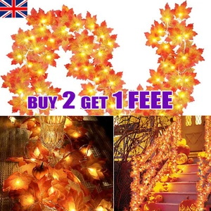 40 LED Fall Maple Leaf Pumpkin Fairy String Lights Garland Halloween Decorations - Picture 1 of 17