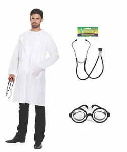 Doctor Coat Fancy Dress Costume Lab Jacket Surgeon Crazy Mad Scientist - Picture 1 of 5