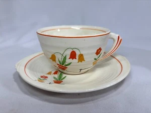 1930's Vtg CUP & SAUCER - Art Deco Edwin M. Knowles Yorktown Flower Pots Tulip - Picture 1 of 9