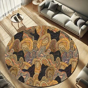 Abstract Round Rug, Earth Tone Carpet, Boho Circle Rug, Swirl Pattern Mat, Warm - Picture 1 of 12