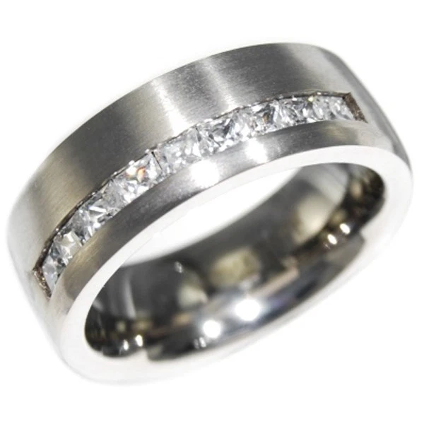 ANILLOS DE TITANIO DIAMANTE SIMULADO BRILLANTE CORTE PRINCESA 1.0CTW talla 9,10,11,12 Foto 1 de 3