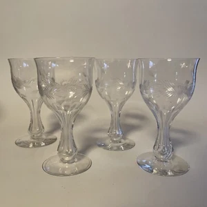 Vintage Hollow Paneled Stem Floral Etched Cocktail Glasses Set of 4 - Picture 1 of 4